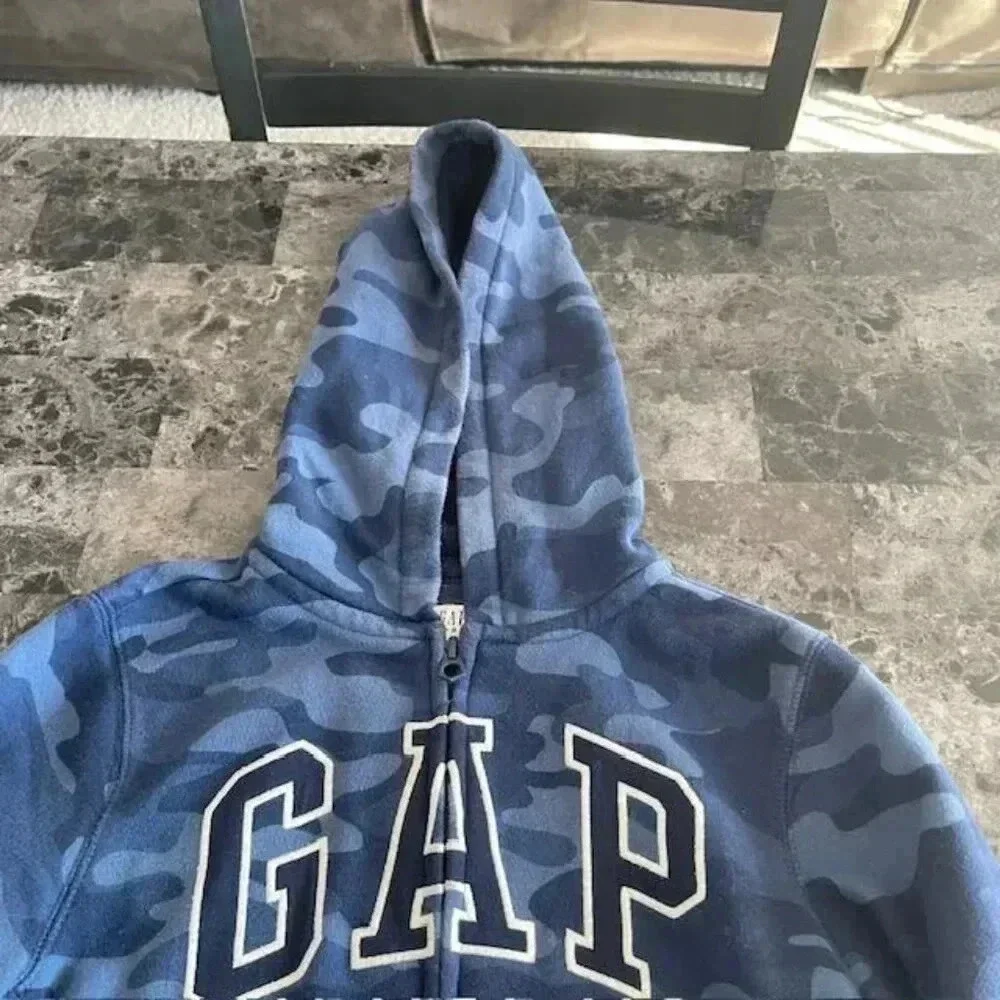 GAP Boys' Logo Hoodie Full Zip Sweatshirt (Size Small Youth) - Blue Camouflage